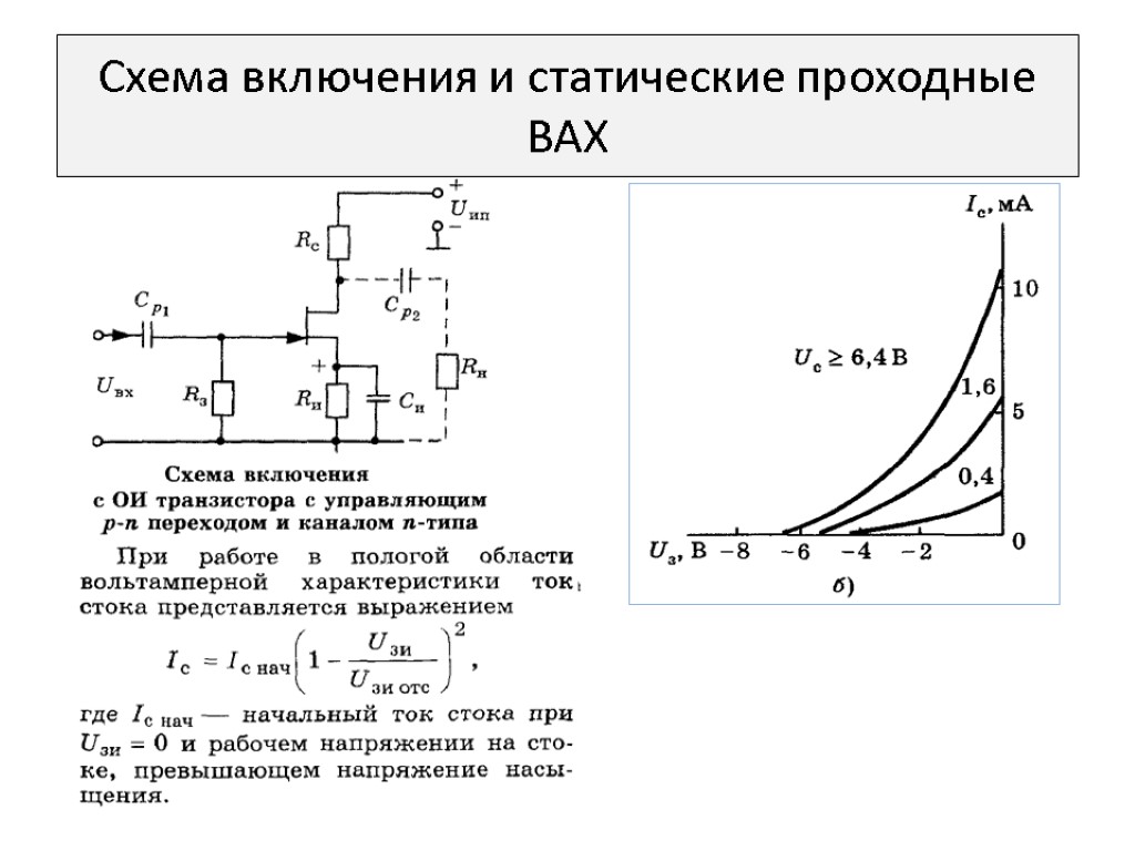 Схема включения и статические проходные ВАХ